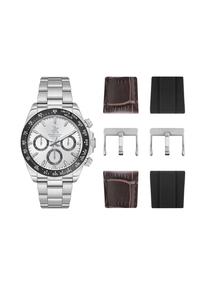 Beverly Hills Polo Club Men's Watch, Multi Function Display and Metal Strap - BP3608X.330, Silver