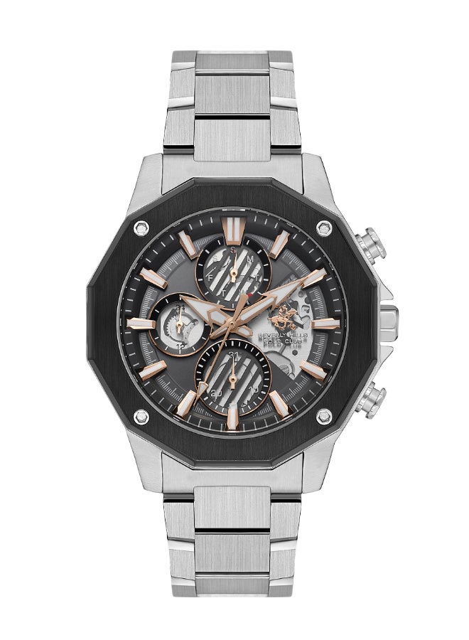 Beverly Hills Polo Club Men's Watch, Multi Function Display and Metal Strap - BP3625X.351, Silver