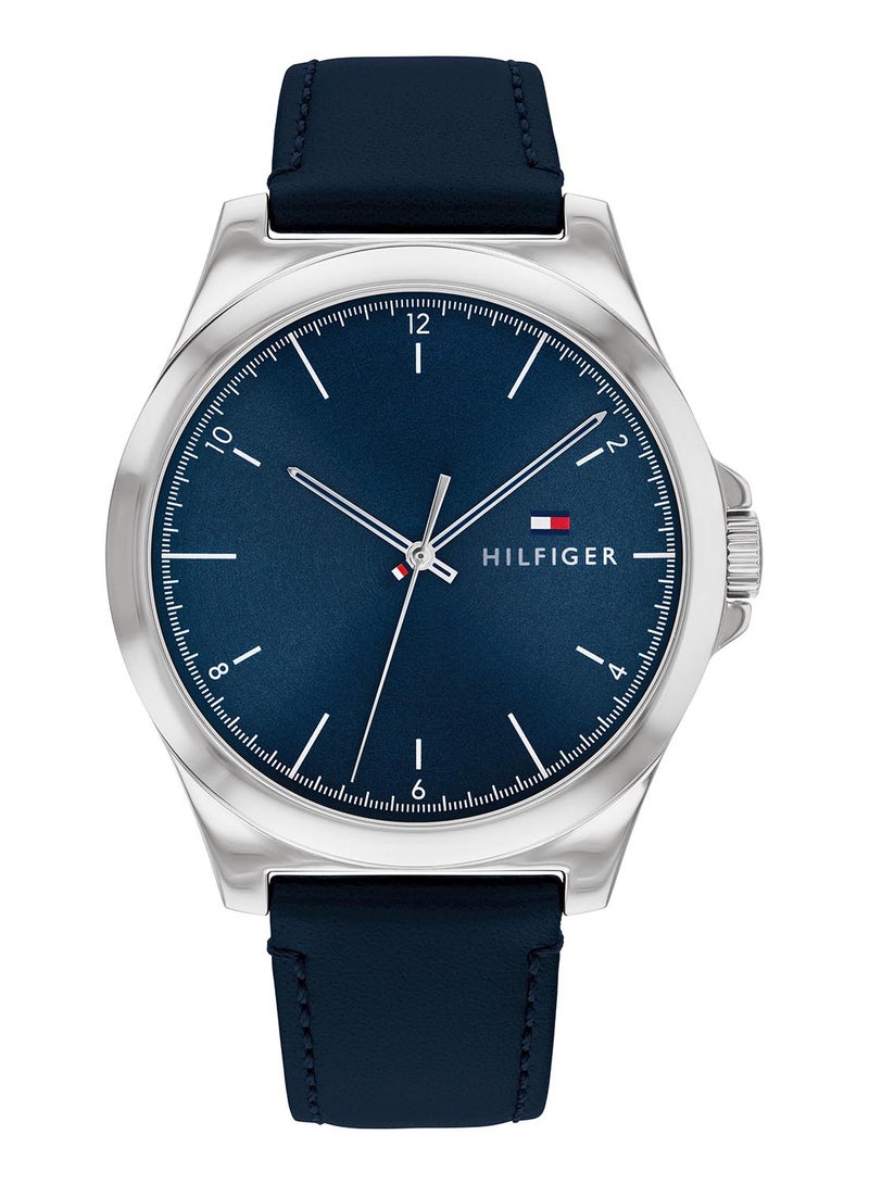 TOMMY HILFIGER ROUND ANALOG MEN'S NAVY CASE WATCH - 1710666