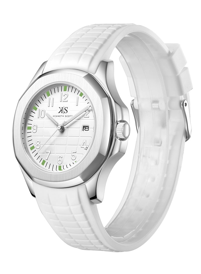 Kenneth Scott Men's Watch, Analog Display and Silicone Strap - K24014-SSWW, White