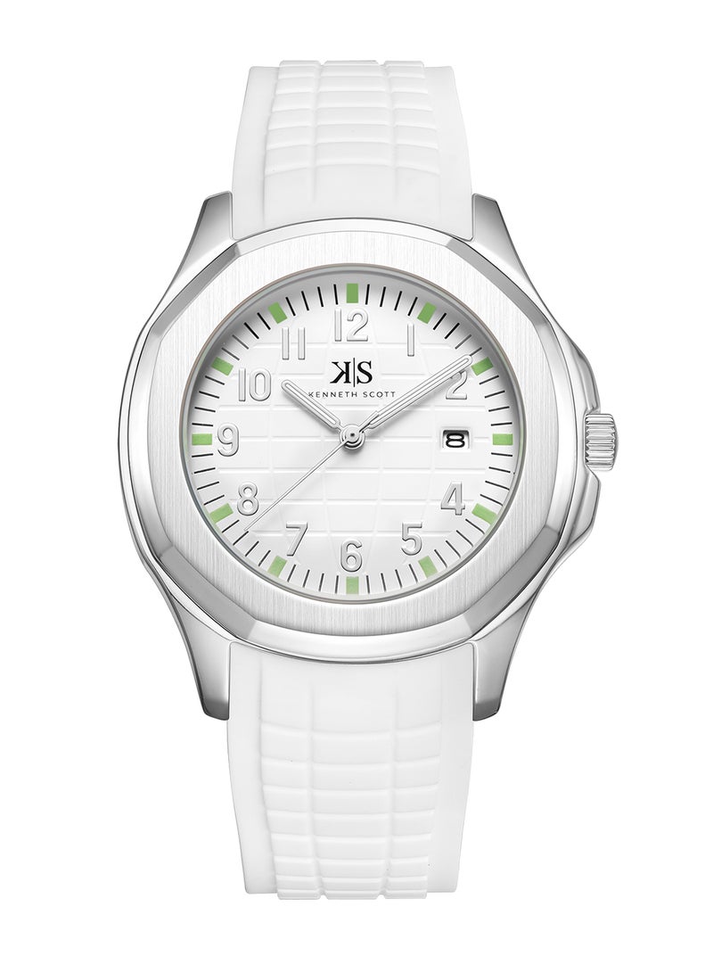 Kenneth Scott Men's Watch, Analog Display and Silicone Strap - K24014-SSWW, White