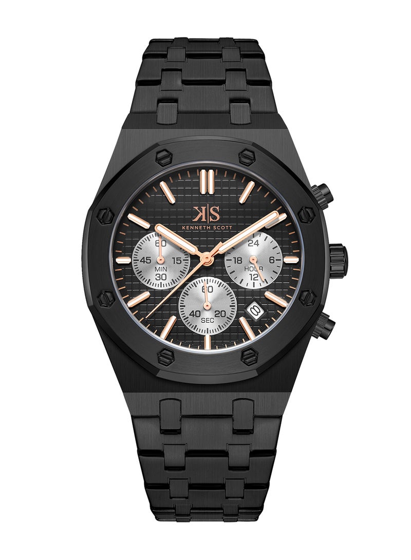Kenneth Scott Men's Watch, Mult Function Display and Stainless Steel Strap - K24112-BBBB, Black
