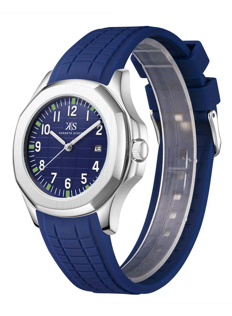 Kenneth Scott Men's Watch, Analog Display and Silicone Strap - K24014-SSNN, Blue