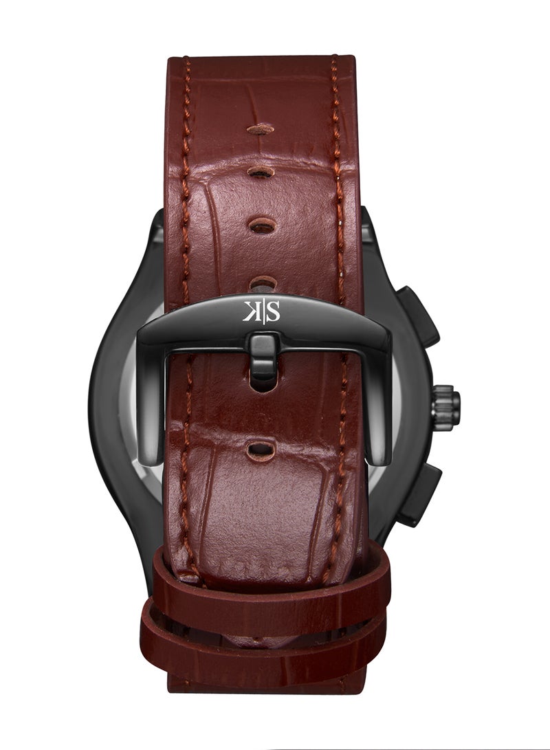 Kenneth Scott Men's Watch, Mult Function Display and Leather Strap - K24115-BLDB, Brown