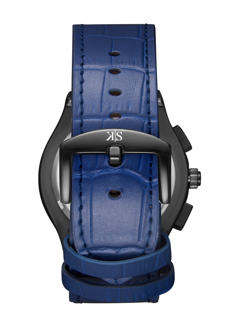 Kenneth Scott Men's Watch, Mult Function Display and Leather Strap - K24115-BLNW, Blue