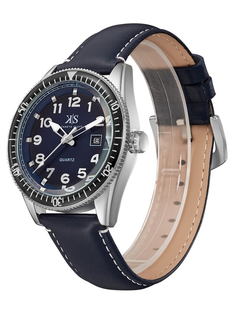 Kenneth Scott Men's Navy Blue Dial Analog Watch - K23028-SLNN