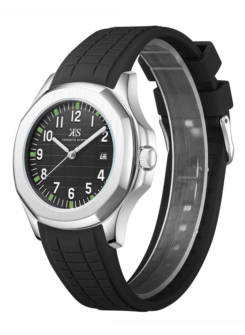 Kenneth Scott Men's Watch, Analog Display and Silicone Strap - K24014-SSBB, Black