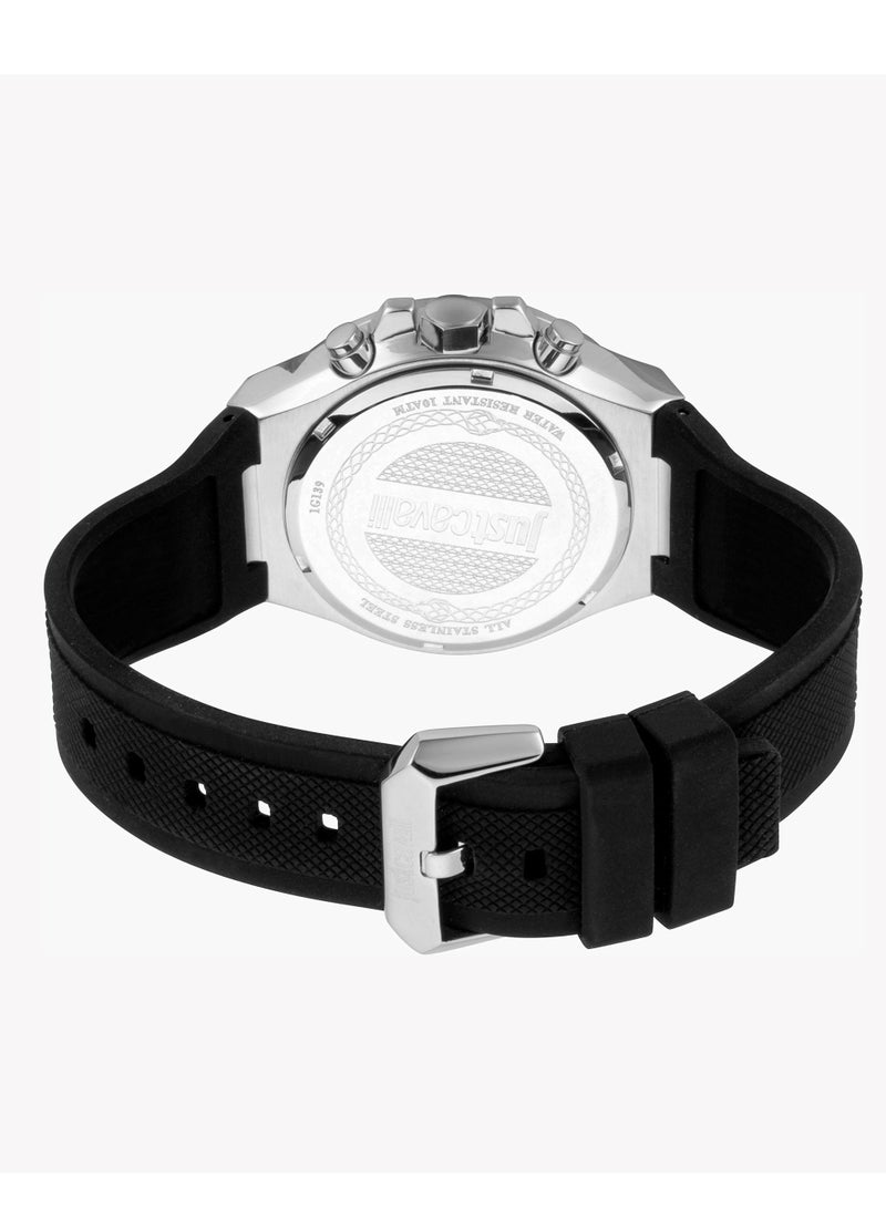 Just Cavalli Stainless Steel Chronograph Men's Watch With Black Silicone Band JC1G139P0025