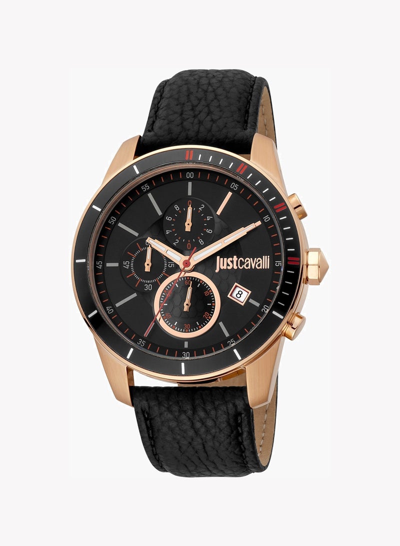 Just Cavalli Stainless Steel Chronograph Men's Watch With Black Leather Band JC1G166L0025