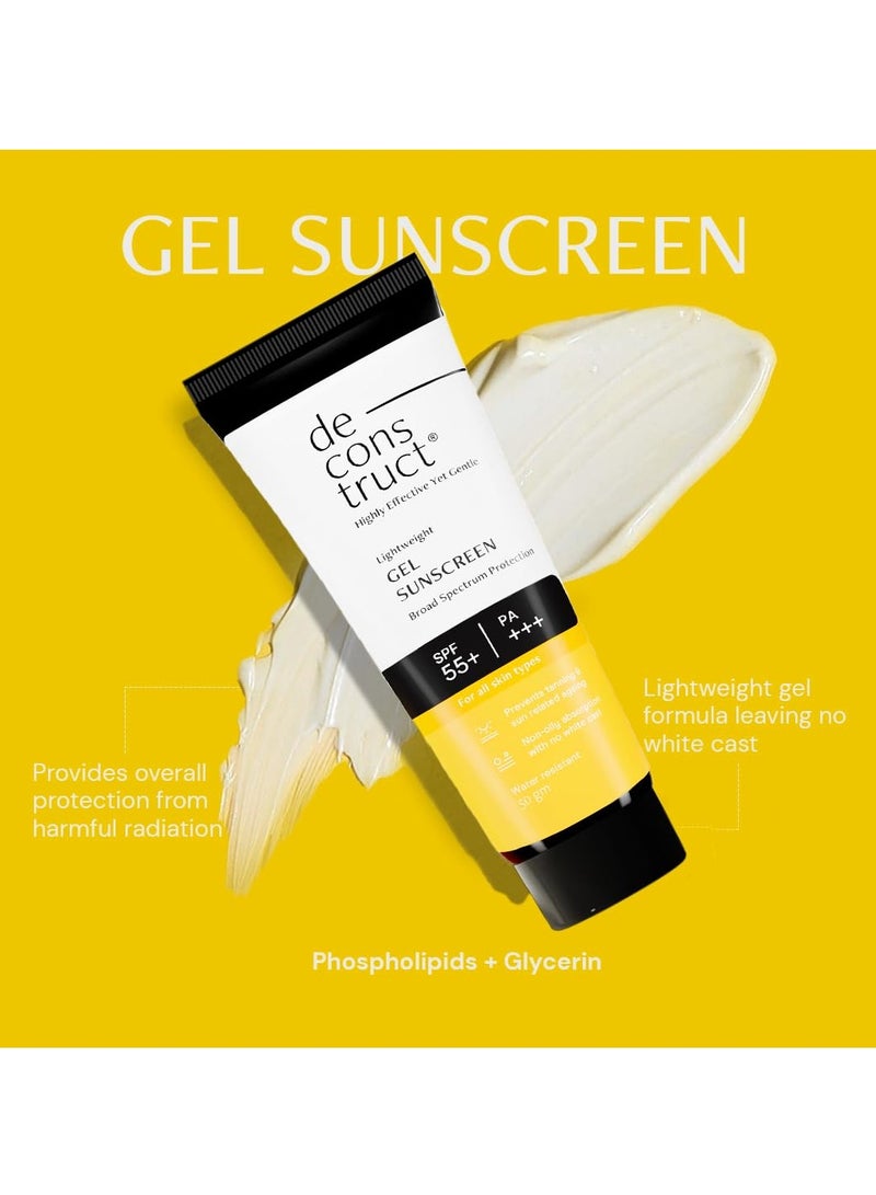 Deconstruct Sun Protect Duo | 10% Vitamin C Face Serum (30 ml) + Gel Sunscreen (50 g) | Get Glowing Skin with Sun Protection | No White Cast, Non Irritating & Lightweight | Pack of 2