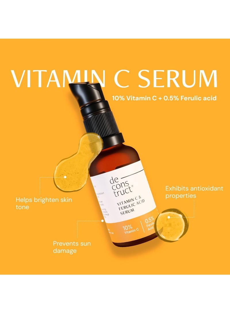 Deconstruct Sun Protect Duo | 10% Vitamin C Face Serum (30 ml) + Gel Sunscreen (50 g) | Get Glowing Skin with Sun Protection | No White Cast, Non Irritating & Lightweight | Pack of 2