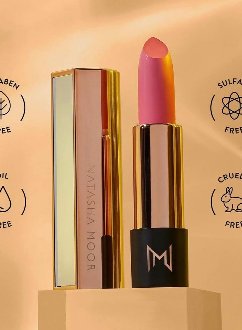 NATASHA MOOR Silk Suede Lipstick: Long-Lasting, Hydrating Semi-Matte Finish - Creamy, Cruelty-Free Formula - Silky Smooth and Highly Pigmented - Mirror for On-the-Go Glamour - MUSE