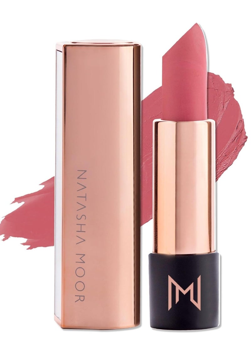 NATASHA MOOR Silk Suede Lipstick: Long-Lasting, Hydrating Semi-Matte Finish - Creamy, Cruelty-Free Formula - Silky Smooth and Highly Pigmented - Mirror for On-the-Go Glamour - MUSE