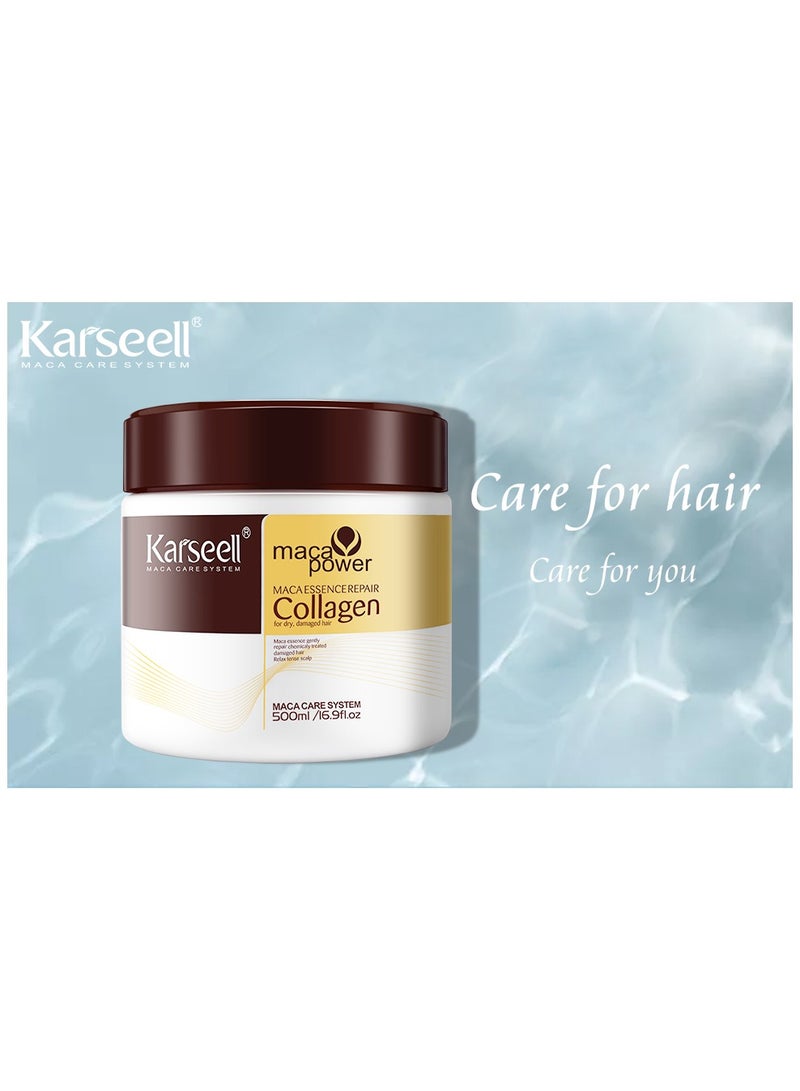 Karseell Collagen Hair Treatment Deep Repair Conditioning Argan Oil Collagen Hair Mask Essence for Dry Damaged Hair All Hair Types 500ml