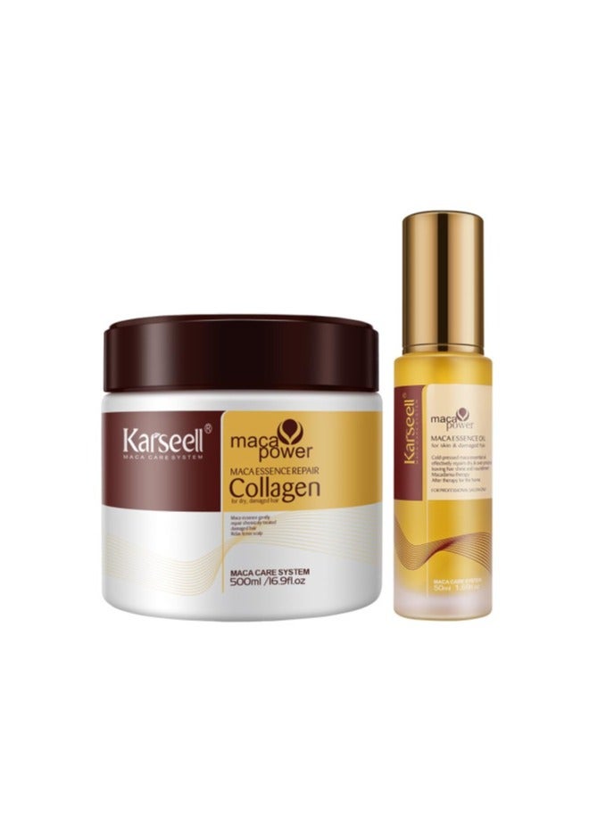 Karseell Collagen Hair Treatment - Deep Repair Mask 500ml - Argan Oil Hair Serum for Dry Damaged Hair 50ml - All Hair Types