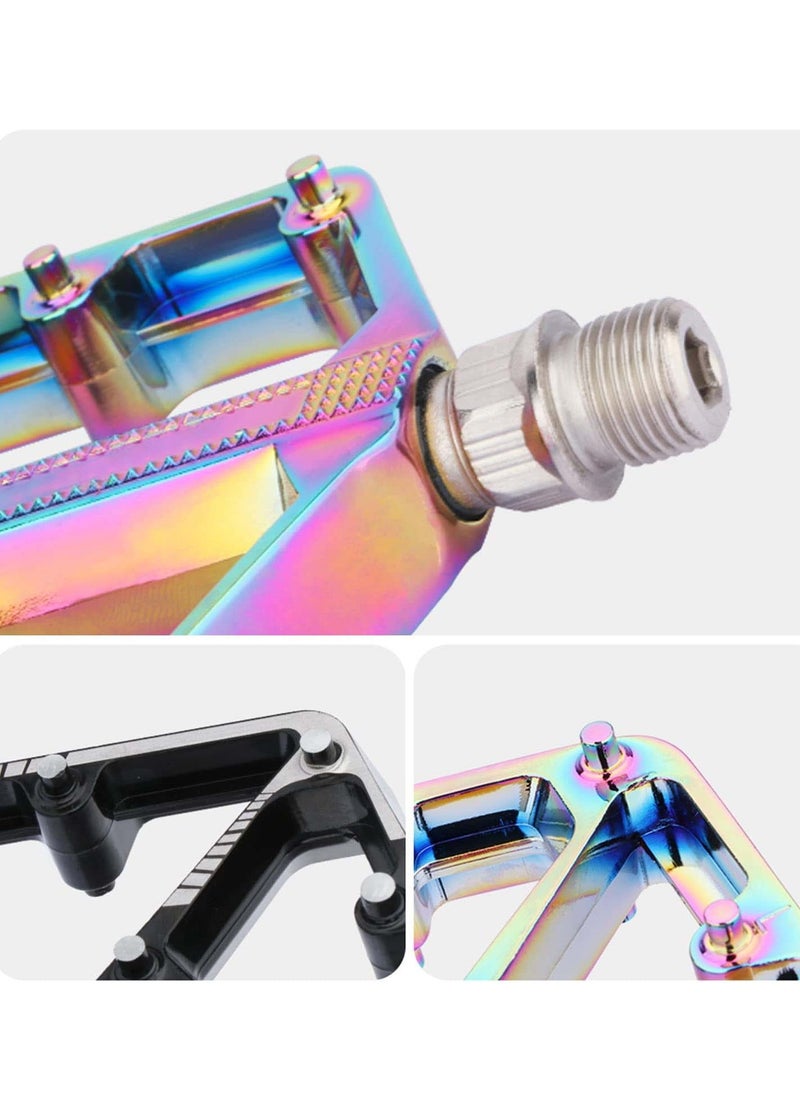 Bike Pedals, Aluminum Alloy Bicycle Pedals, Mountain Bike Pedal with Removable Anti-Skid Nails for Road/MTB Bike, Gifts for Cycling Enthusiasts (Colorful)