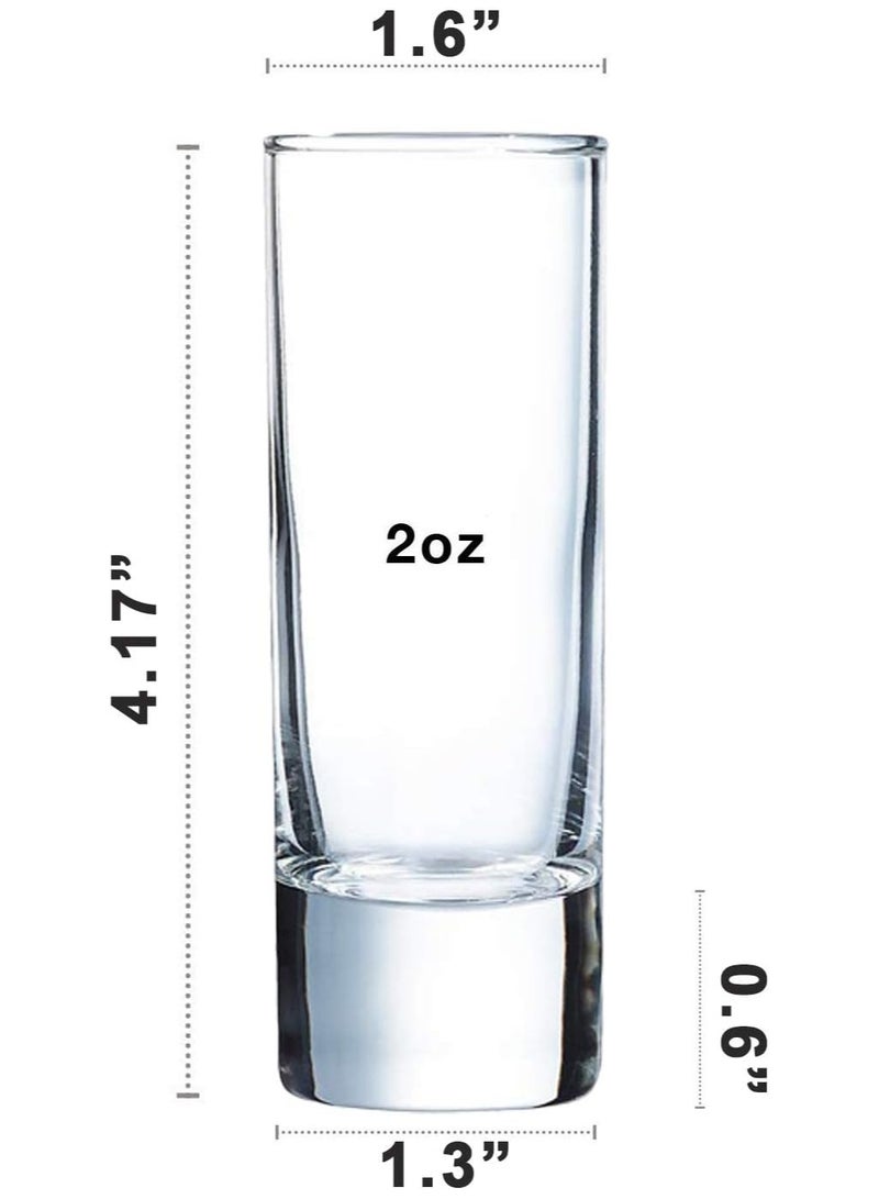 Set of 12 Clear Tall Shot Glasses - 2oz/60ml Heavy Base Round Rock Glasses - Reusable Party Glassware for Tasting Spirits, Cocktails, Espressos, and More