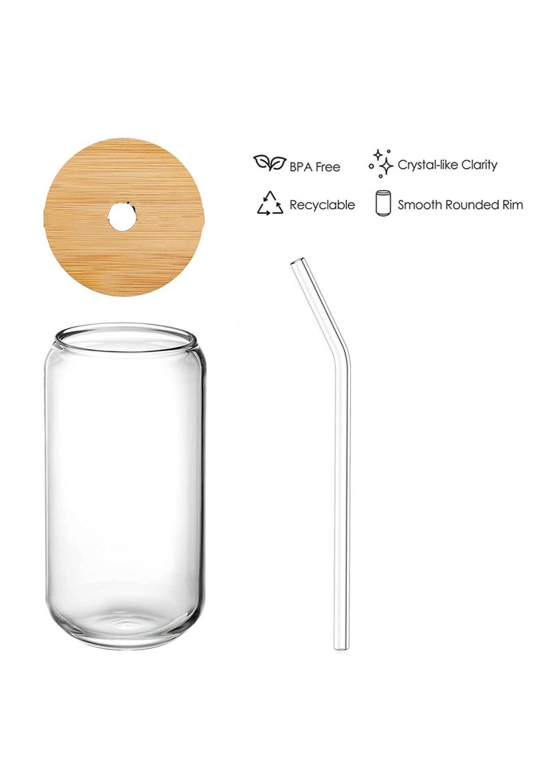 Can Glass with Lids and Straw Can Shaped Glass Cups 16oz Glass Cups Drinking Glasses Iced Coffee Glasses Cup Smoothie Cups Tumbler Glass Reusable Boba Cup Drinking Glasses Set of 2