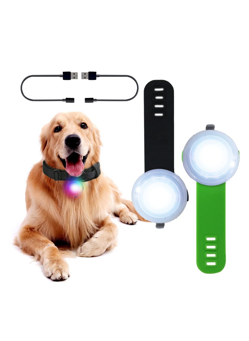 2 Pcs Dog Collar Lights, Led Light for Dog Collar Rechargeable Waterproof Safety Light IPX6 Waterproof & 4 Modes Light for Pet Pup Large Dogs for Night Walking (Black & Green)