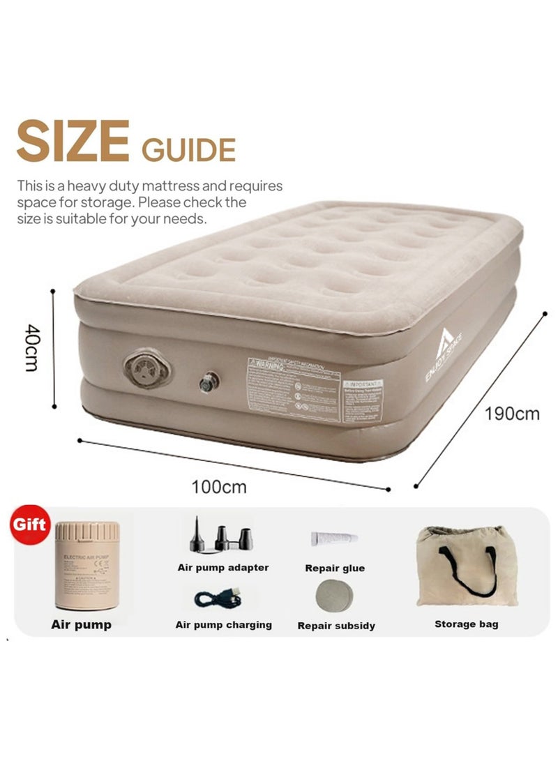 Inflatable Air Mattress Self-Inflating Sleeping Mats Single Air Bed with Built-in Pump Blow Up Mattress 300lb Capacity Inflation Airbed for Camping Home Trunk Bed Travel (Single Person/High)