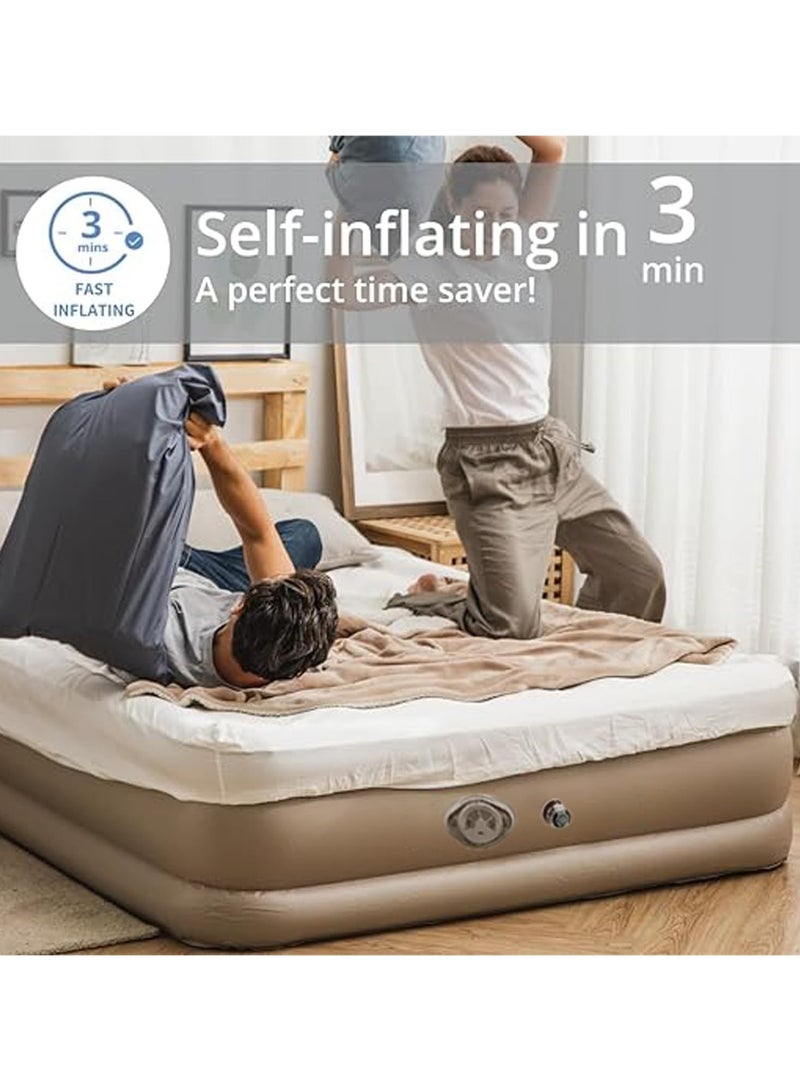 Inflatable Air Mattress Self-Inflating Sleeping Mats Single Air Bed with Built-in Pump Blow Up Mattress 300lb Capacity Inflation Airbed for Camping Home Trunk Bed Travel (Single Person/High)