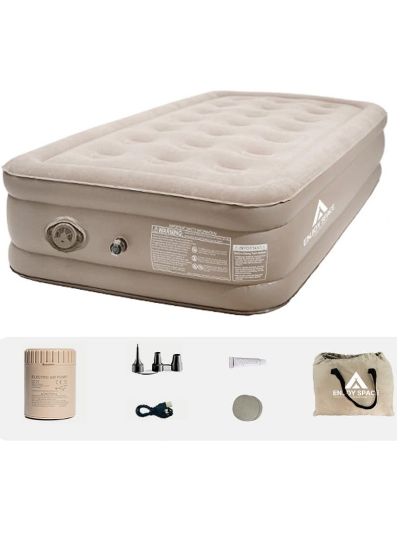 Inflatable Air Mattress Self-Inflating Sleeping Mats Single Air Bed with Built-in Pump Blow Up Mattress 300lb Capacity Inflation Airbed for Camping Home Trunk Bed Travel (Single Person/High)