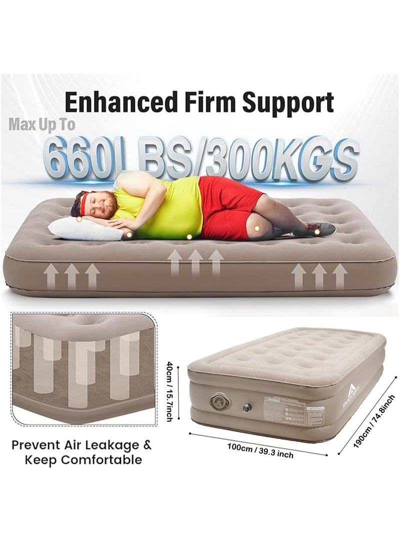 Inflatable Air Mattress Self-Inflating Sleeping Mats Single Air Bed with Built-in Pump Blow Up Mattress 300lb Capacity Inflation Airbed for Camping Home Trunk Bed Travel (Single Person/High)