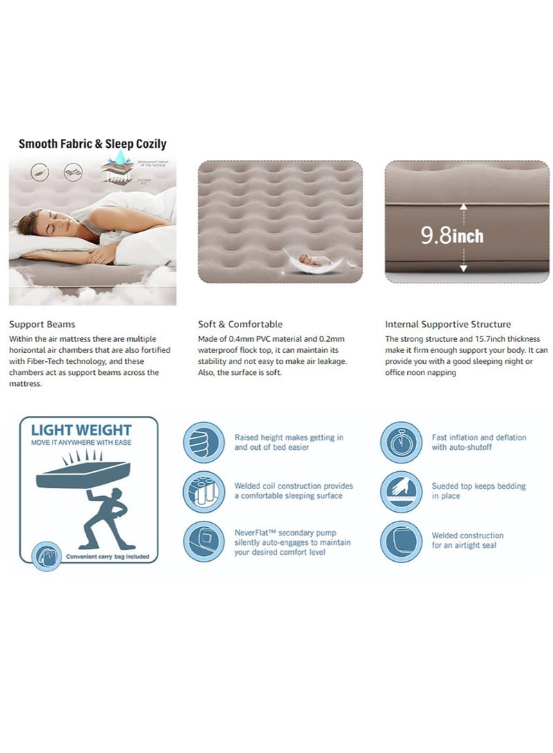Inflatable Air Mattress Self-Inflating Sleeping Mats Twin Air Bed with Built-in Pump Blow Up Mattress 300lb Capacity Inflation Airbed for Camping Home Trunk Bed Travel (Double Person/Low)