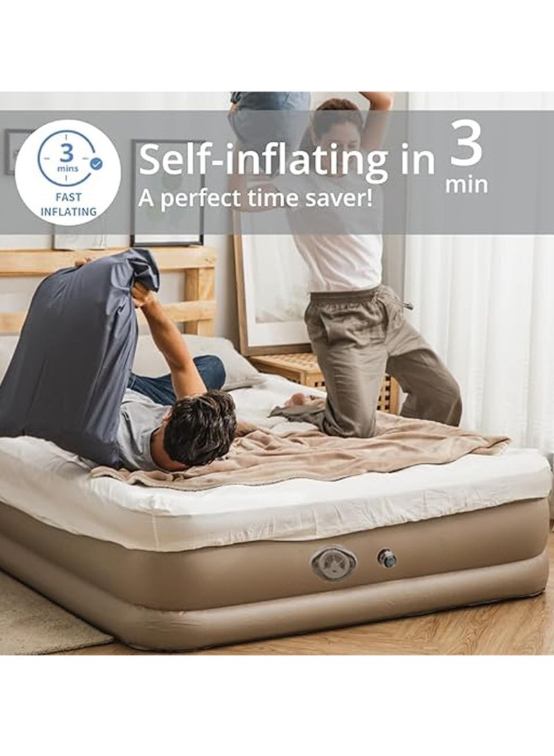 Inflatable Air Mattress Self-Inflating Sleeping Mats Twin Air Bed with Built-in Pump Blow Up Mattress 300lb Capacity Inflation Airbed for Camping Home Trunk Bed Travel (Double Person/Low)