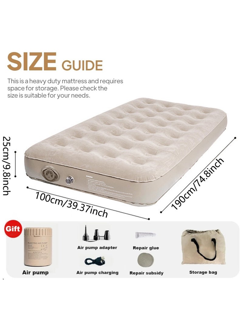 Air Mattress Self-Inflating Sleeping Pad Single Air Bed with Built-In Pump Air Mattress 300 Lbs Capacity Camping Home Luggage Bed Travel Air Bed (Single/Low)