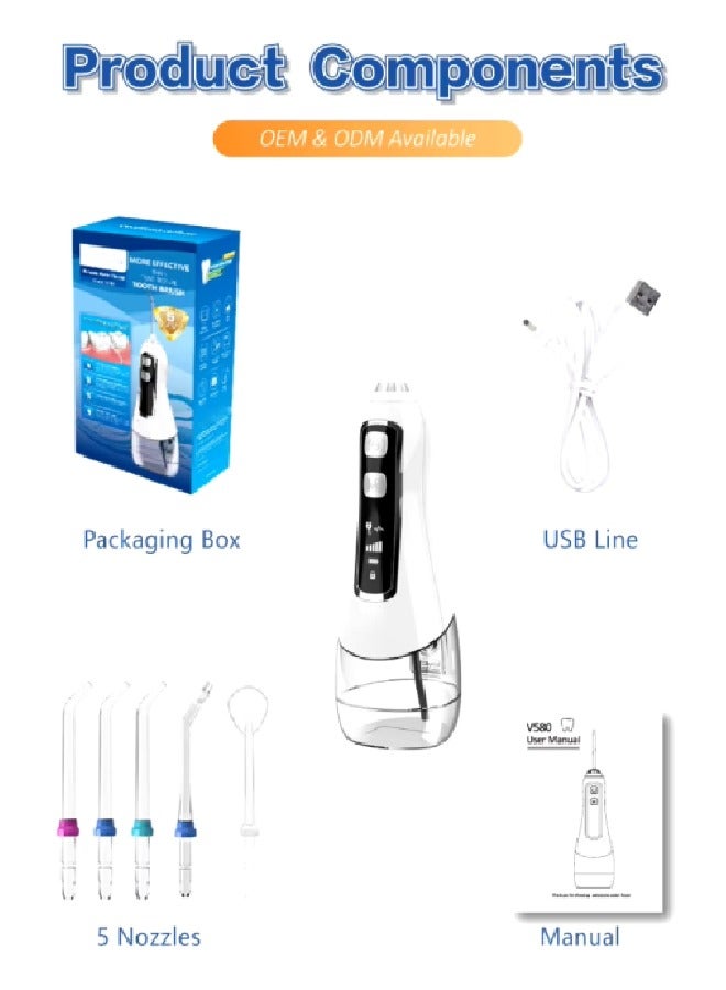 320ml Tank Cordless Water Flosser Professional Dental Oral Irrigator Portable and Rechargeable IPX7 Waterproof Water Flossing for Teeth Cleaning Electric Dental Water Flosser Teeth Cleaner White