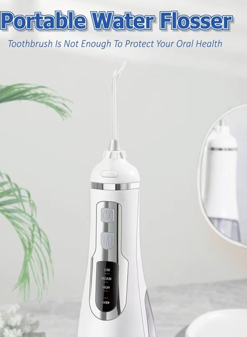 200ml Tank Cordless Water Flosser 3 Modes Dental Oral Irrigator Portable and Rechargeable IPX7 Waterproof Water Flossing for Teeth Cleaning Electric Dental Water Flosser Teeth Cleaner white