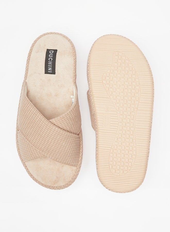 Men's Textured Cross Strap Bedroom Slippers