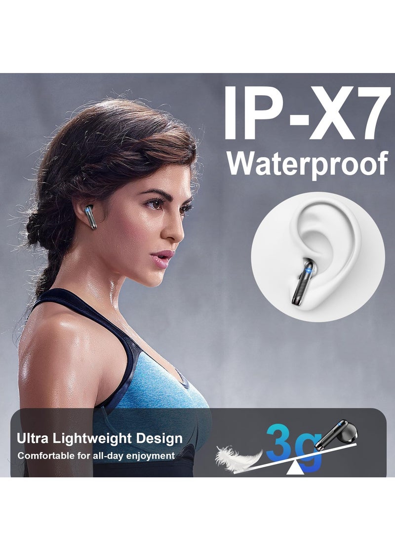 Wireless Earbuds, Bluetooth 5.3 Headphones with Stereo Bass, 42H Playtime, In-Ear Earphones, Noise Cancelling, USB-C, LED Display, IP7 Waterproof Sport Headset for Android and iOS