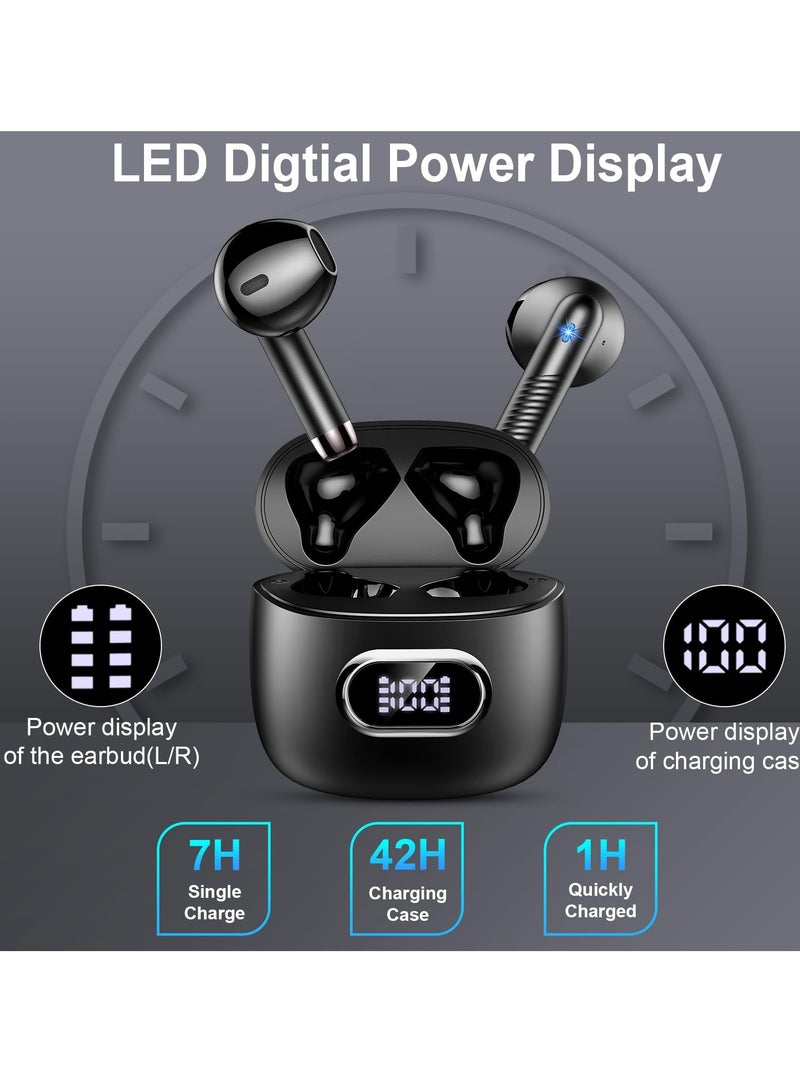 Wireless Earbuds, Bluetooth 5.3 Headphones with Stereo Bass, 42H Playtime, In-Ear Earphones, Noise Cancelling, USB-C, LED Display, IP7 Waterproof Sport Headset for Android and iOS