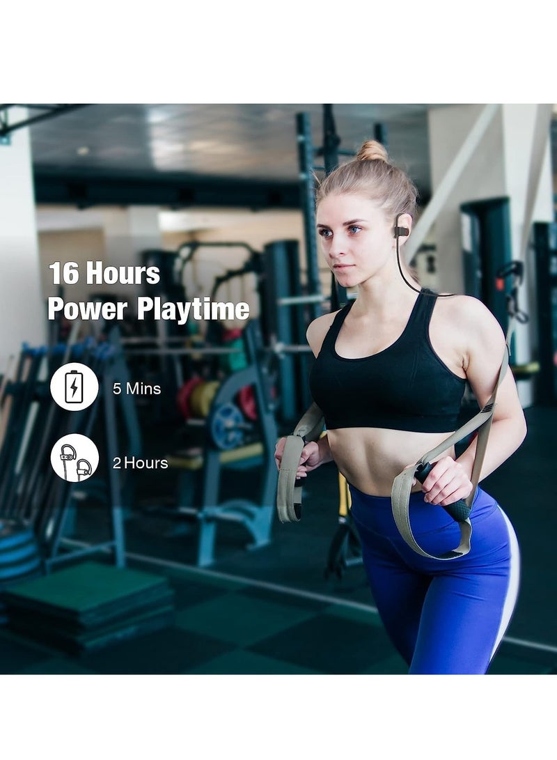 Neckband Bluetooth Headphones, 16 Hours Playtime Bluetooth Earbuds, Running Headphones with Clear Calls, Stereo Sound, In-Ear Earphones, IPX7 Waterproof Wireless Earbuds for Workout (Black)