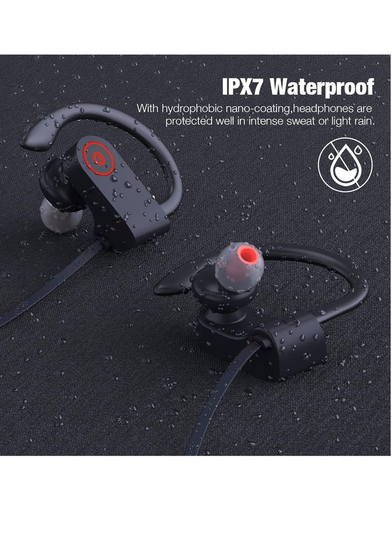 Neckband Bluetooth Headphones, 16 Hours Playtime Bluetooth Earbuds, Running Headphones with Clear Calls, Stereo Sound, In-Ear Earphones, IPX7 Waterproof Wireless Earbuds for Workout (Black)
