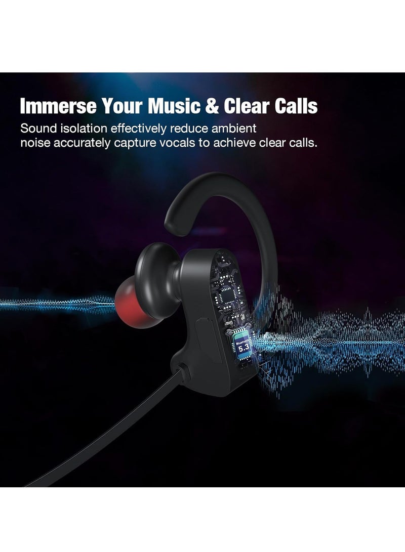 Neckband Bluetooth Headphones, 16 Hours Playtime Bluetooth Earbuds, Running Headphones with Clear Calls, Stereo Sound, In-Ear Earphones, IPX7 Waterproof Wireless Earbuds for Workout (Black)