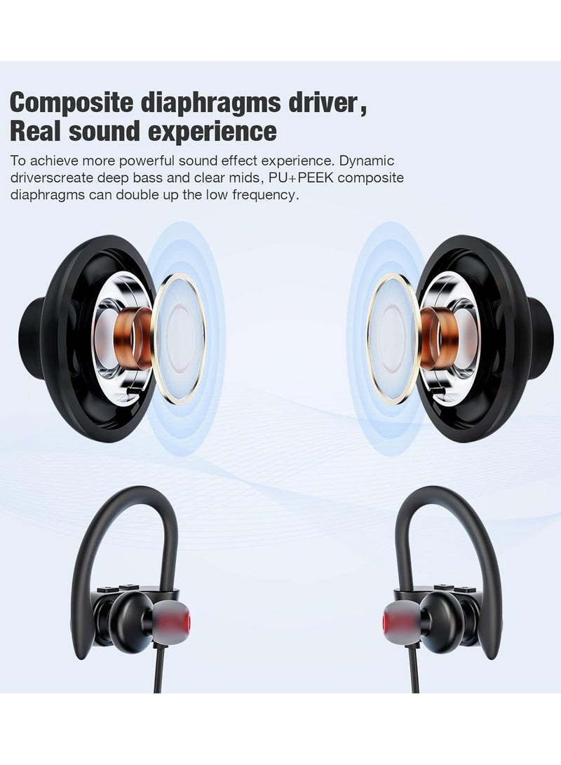 Neckband Bluetooth Headphones, 16 Hours Playtime Bluetooth Earbuds, Running Headphones with Clear Calls, Stereo Sound, In-Ear Earphones, IPX7 Waterproof Wireless Earbuds for Workout (Black)