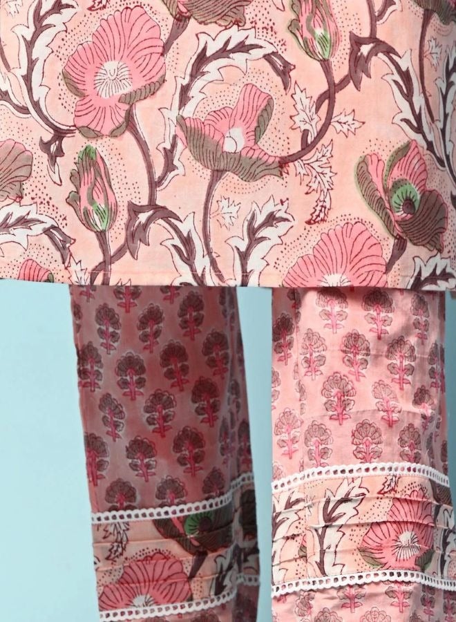 Powder Pink Floral Kurta Pant Set