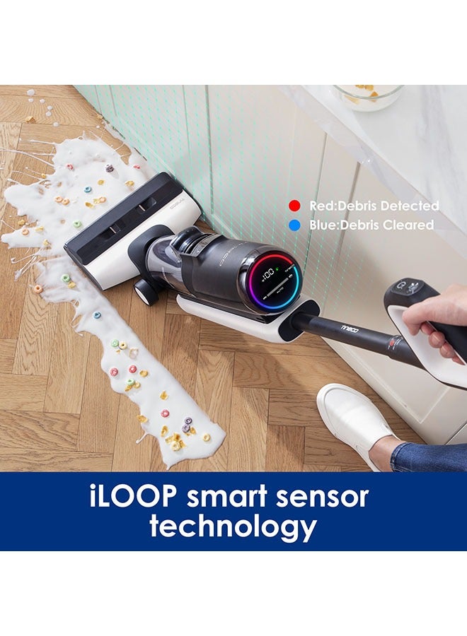 Floor One S5 Plus Wet And Dry Cordless Vacuum Cleaner And Mop With Edge cleaning, Suction With iLoop Smart Sensor Technology And Screen, Streak-Free And Self-Cleaning Dual Tank Feature 0.8 L 220 W FW131200AE Black