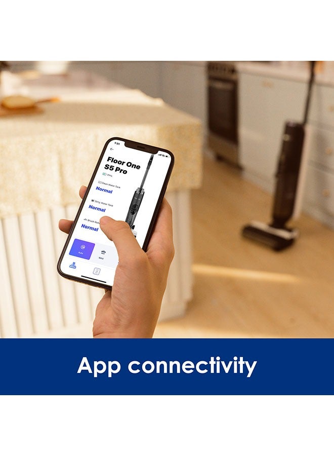 Floor One S5 Plus Wet And Dry Cordless Vacuum Cleaner And Mop With Edge cleaning, Suction With iLoop Smart Sensor Technology And Screen, Streak-Free And Self-Cleaning Dual Tank Feature 0.8 L 220 W FW131200AE Black