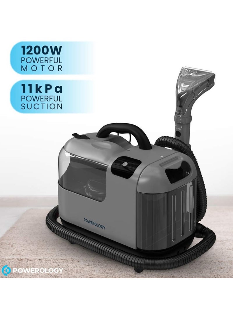 1200 Watt Powerful Spot & Stain Cleaner with (1300ml Clean Tank Capacity), (1800ml Dirty Tank Capacity), Hot Water & Steam Function, Powerology PCRTSCCY - Grey & Black