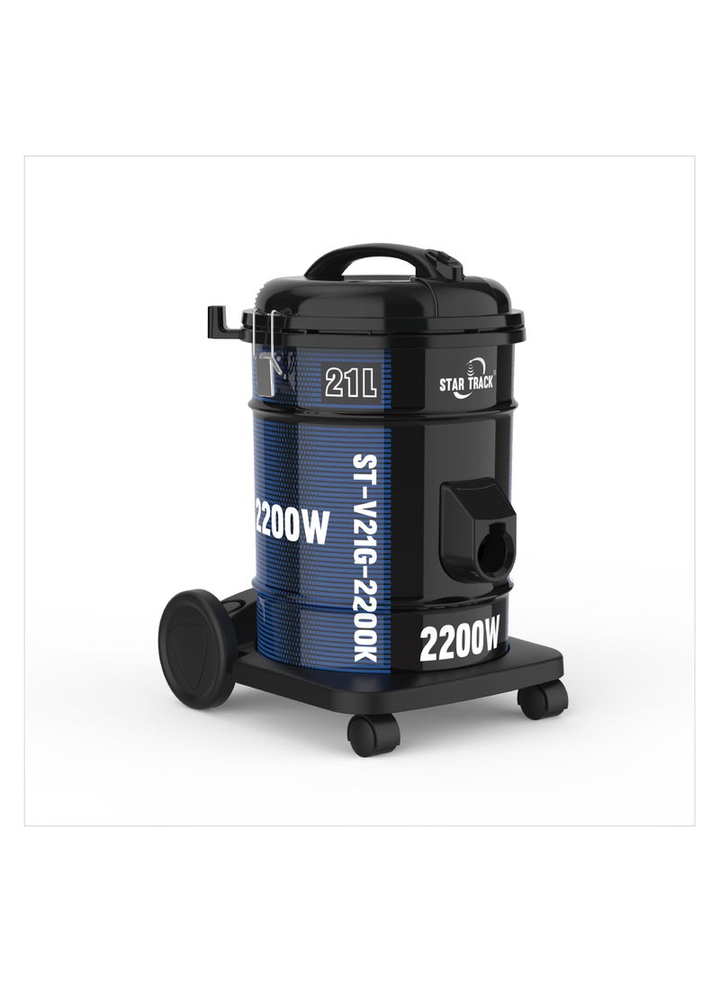 STAR TRACK 21L Vacuum Cleaner, 2200W Power, 7m Cable, Telescopic Tube, 100% Copper Motor