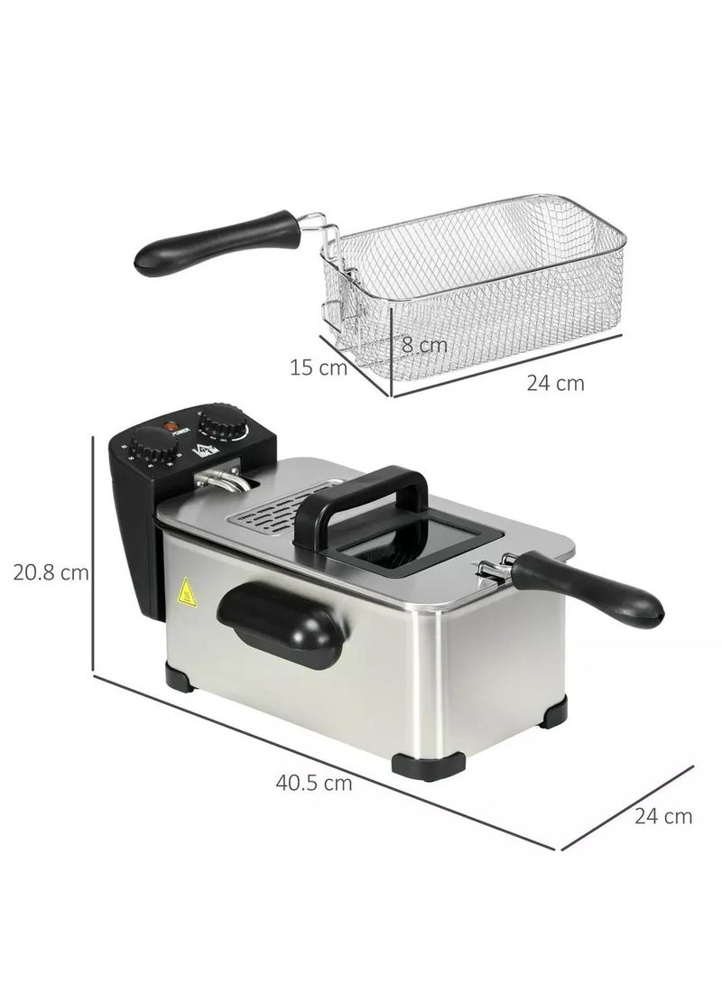 3 Litre Stainless Steel Deep Fat Fryer with Adjustable Temperature Timer 2000W