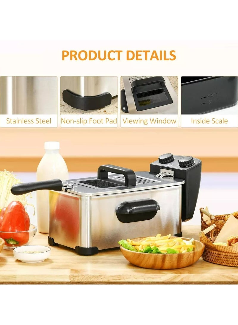 3 Litre Stainless Steel Deep Fat Fryer with Adjustable Temperature Timer 2000W