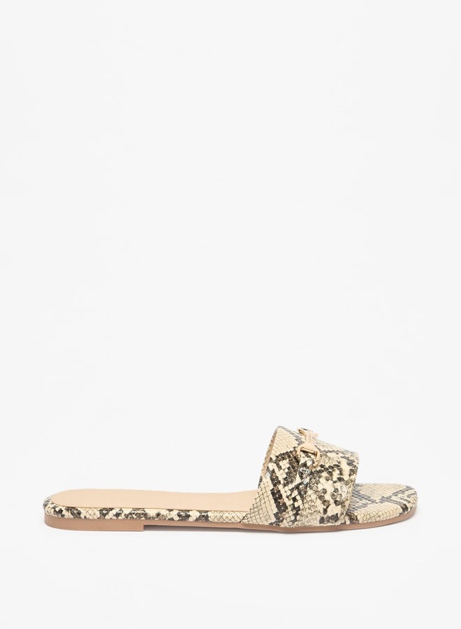 Women's Animal Print Slip-On Sandals with Metal Accent