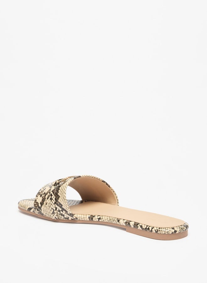 Women's Animal Print Slip-On Sandals with Metal Accent