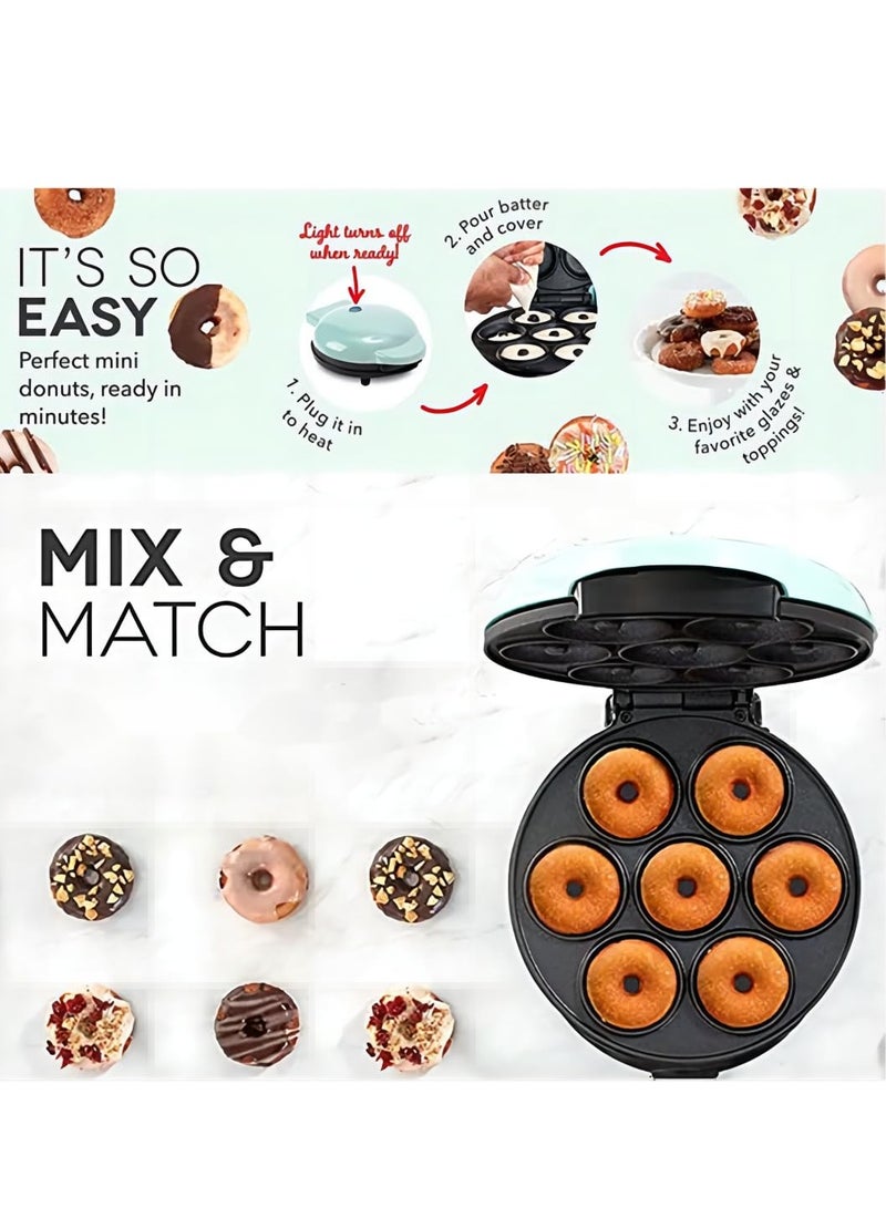 Electric Donut Maker with Non-Stick Surface - Makes 7 Mini Doughnuts, Pancakes, & More - Pink