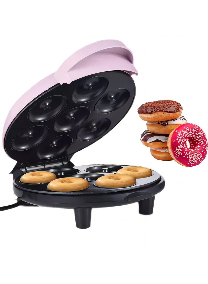 Electric Donut Maker with Non-Stick Surface - Makes 7 Mini Doughnuts, Pancakes, & More - Pink